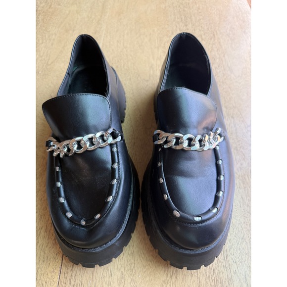 ASOS DESIGN Shoes - ASOS DESIGN Womens Black Chunky Platform Loafers Silver Chain Goth Scene US8